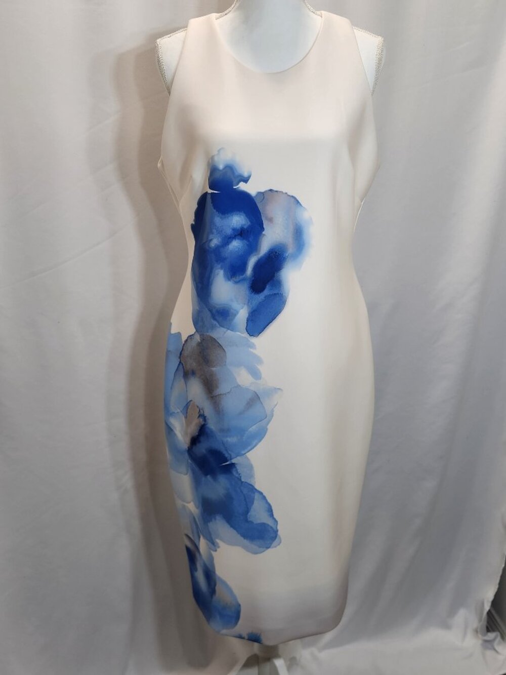 DKNY Blue Watercolor Floral Scuba Bodycon Dress 12 NWT